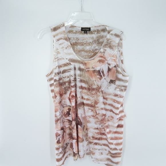 CAL STYLE 2Xl Floral ruffled SLEEVELESS TOP - Picture 1 of 4